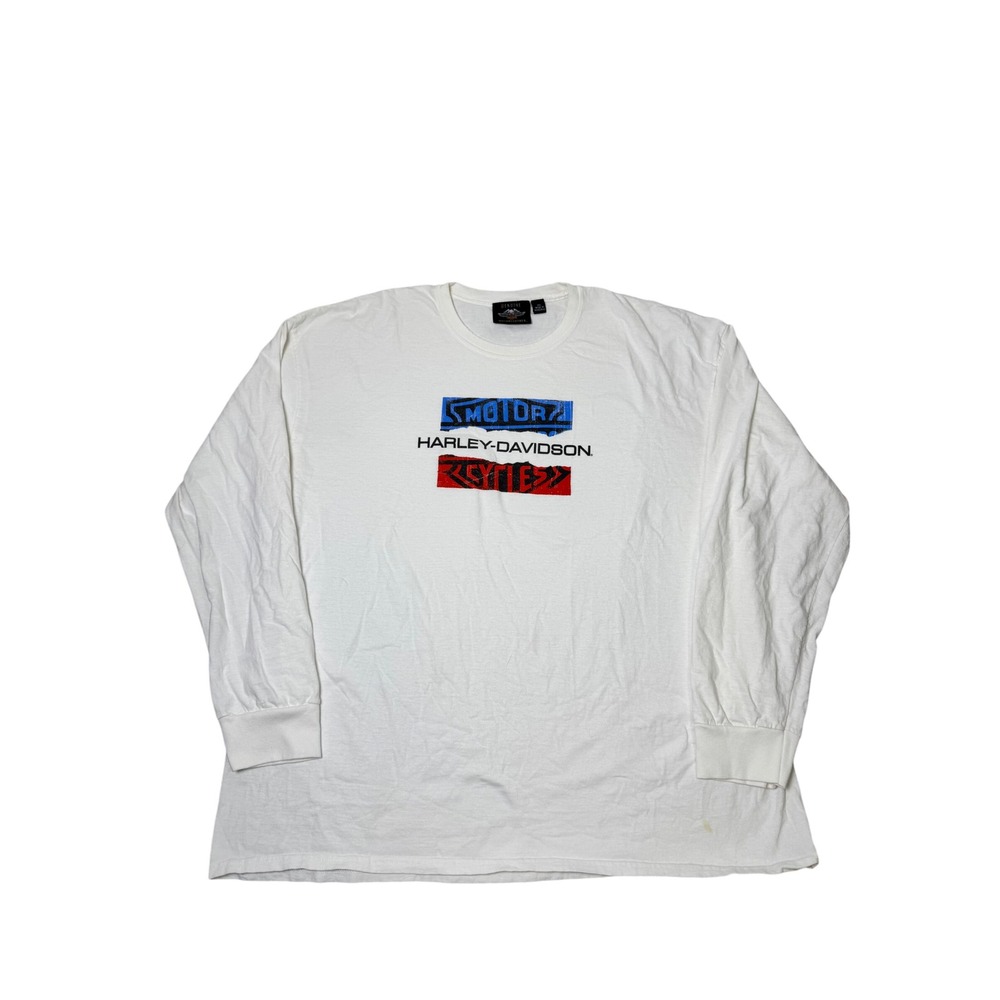 Harley Davidson Motor Cycle Logo T-Shirt Long Sleeve White Men's Size 3XL Biker
